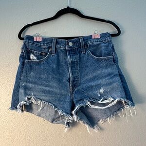 Levi’s 501 Distressed Blue Denim Booty Shorts